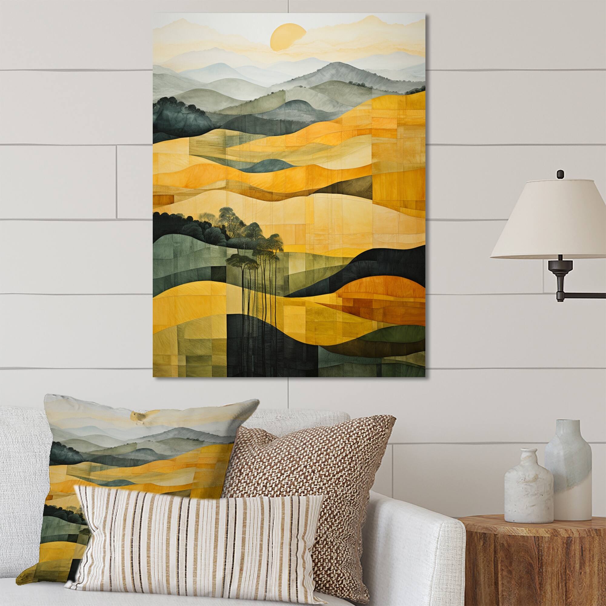Designart "Yellow And Green Pastoral Bold Landscape I" Countryside